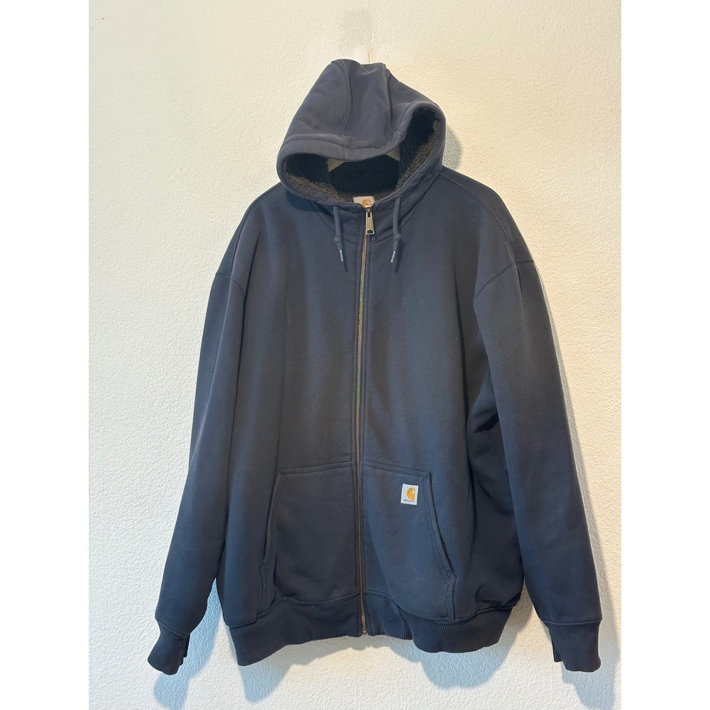 Carhartt Mens 2XL Navy Blue Sherpa Lined Full Zip Hoodie Sweatshirt 101062 412